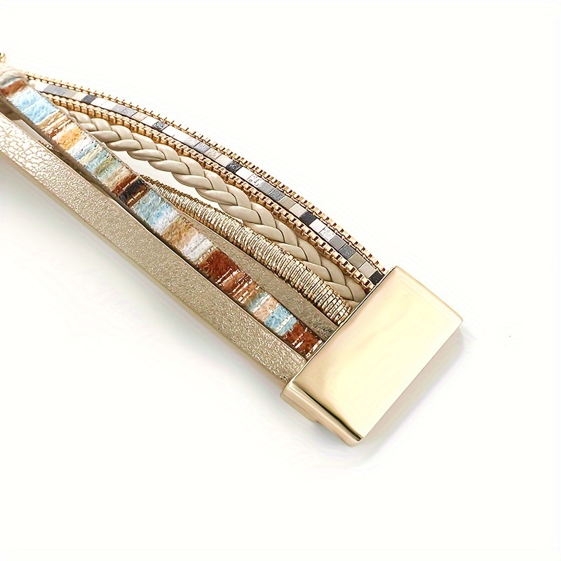 Boho Leather Bracelet with Crystal Beads